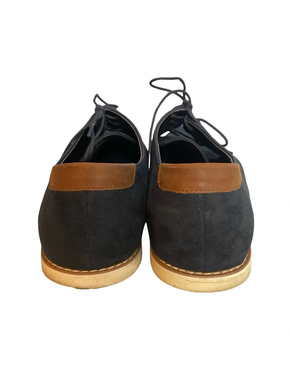 H & M Men's Navy faux Suede Lace-Up Derby Shoes with Brown Accent size 10.5